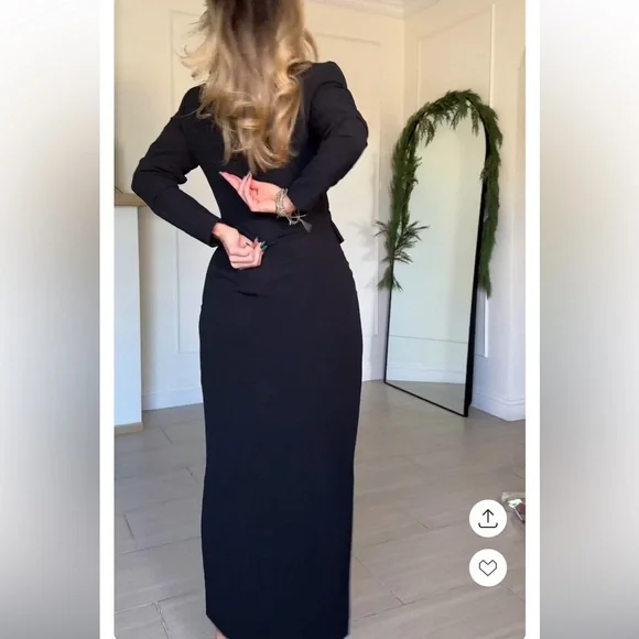 Express Double Breasted Padded Shoulder Tuxedo Maxi Blazer Dress Black Small NWT - Picture 13 of 15